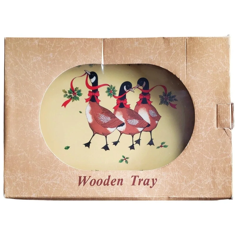 Country Goose Geese Christmas Holiday Charcuterie Serving Tray Cottage Core Vtg